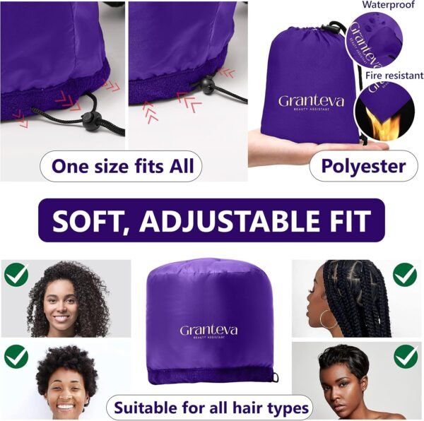 81LCeki3V8L._AC_SL1500_.jpg Bonnet Hair Dryer w/A Headband Integrated That Reduces Heat Around Ears & Neck - Diffuser Cap for Hair Dryer Curly Hair, Speeds Up Drying Time, Deep Conditioning at Home - Large (Purple)