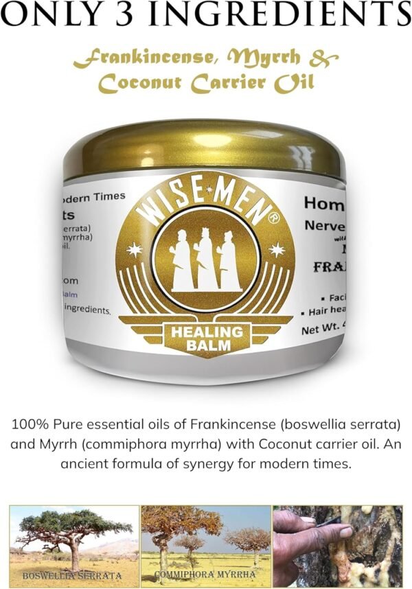 Wise Men Healing Balm with Myrrh and Frankincense Essential Oils for Neuropathy, Sciatica and Nerve Pain Massage and Skin Moisturizing