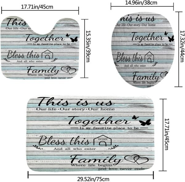 juwute 4Pcs Family Shower Curtain Sets with Non-Slip Rugs, Toilet Lid Cover and Bath Mat, Wood Grain Home Bathroom Decor Set Accessories Waterproof Shower Curtains with 12 Hooks, 72 x 72 Inch