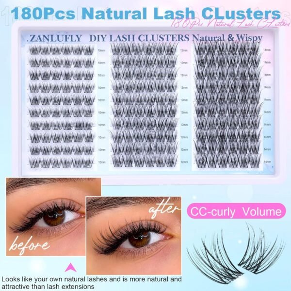 81LcDBVh6L._SL1500_.jpg Lash Clusters Wispy Eyelash Clusters Natural CC-Curly Cluster Lashes zanlufly Wispy Individual Lashes 180Pcs Eyelash Extension 10 12 14MM DIY Lash Extension