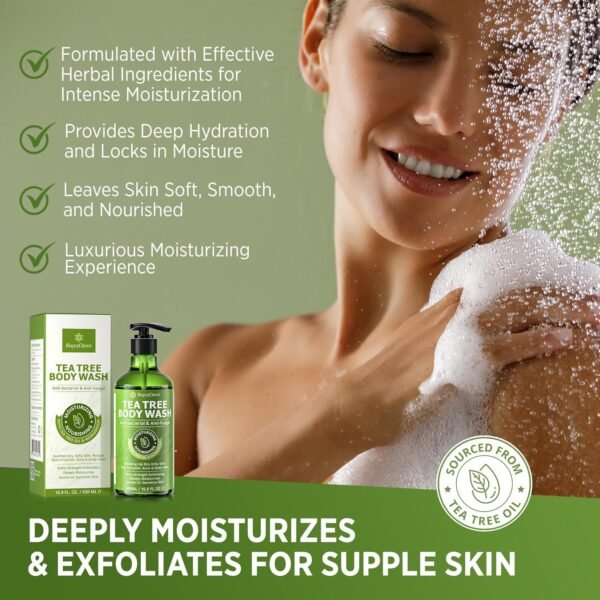 Antifungal Body Wash & Soap, Tea Tree Body Wash, Antibacterial Body Wash & Soap, Back Acne Body Wash, Natural Body Wash With Tea Tree Oil For Jock Itch, Back Acne, Athletes Foot, Body Odor, Nail Fungus, Ringworm, & Eczema - 16.9 Fl Oz