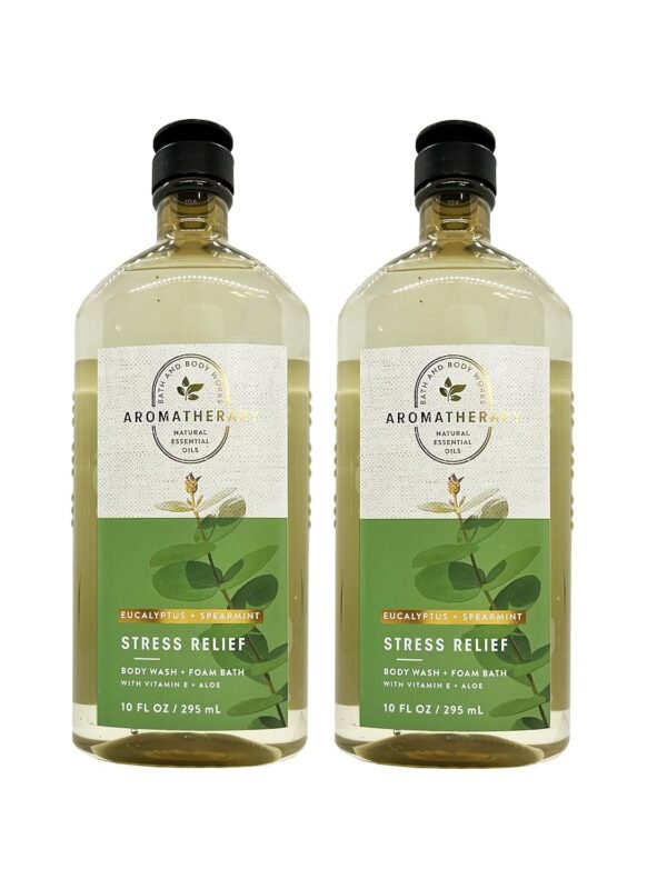 Bath and Body Works 2 Pack Aromatherapy Stress Relief Eucalyptus & Spearmint Shower Gel. 10 Oz.