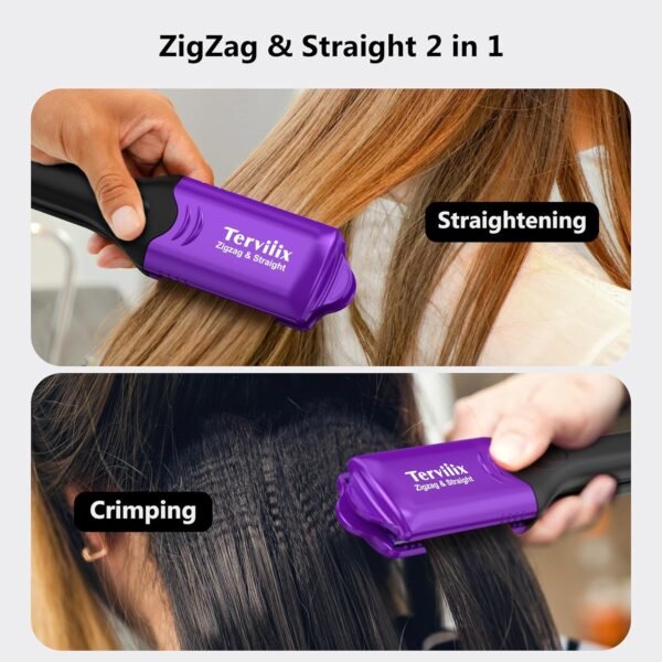 81LkCVbWaCL._AC_SL1500_.jpg Terviiix Crimper Hair Iron with 4 Interchangeable Plates, Keratin & Argan Oil Infused Hair Crimper for Women, Volumizing Crimping Iron for Thin Fine Hair, 5 Heat Settings & 60 Mins Auto Off, Purple