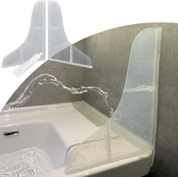 Mofason Silicone Shower Splash Guard, Clear Bathtub Corner Splash Guard, Bathroom Shower Water Guard with Adhesive for Fixing, Can Be Used in Washbasin, Tubs, Sinks Etc - 2Pack