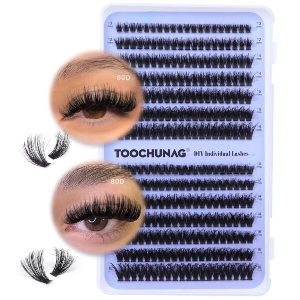 81M3ucgPLJL._SL1500_.jpg Fluff Lash Clusters 60D+80D Thick Eyelash Clusters D Curly Wispy Individual Lashes 10-18mm Cluster Eyelash Extensions 280pcs False Eyelashes DIY Flat Lash Extension by TOOCHUNAG