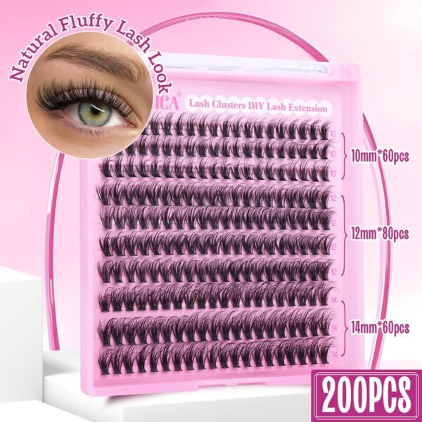 Yawamica Wispy Lash Clusters Natural Eyelash Extension 10-14mm Fluffy Eyelash Clusters CC Curly Individual Lashes Cluster Eyelash Extensions 40D Cluster Lashes 200pcs DIY Lash Extension by Self