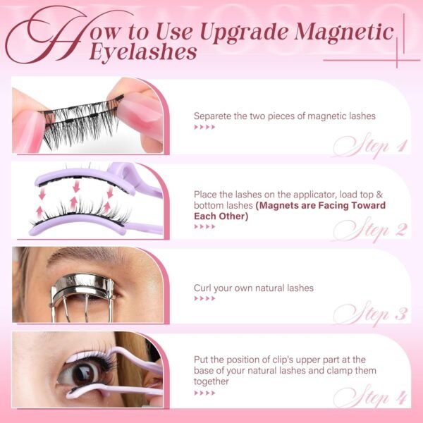 wiwoseo Magnetic Eyelashes with Applicator 2 Pairs No Glue Needed Magnetics Eyelashes Natural Look Magnetic Lashes with Applicator pestañas magnéticas Reusable Magnetics Eyelashes without Eyeliner