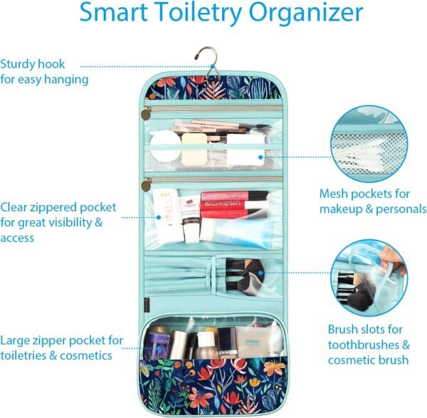 81MNpQFOmAS._AC_SL1500_.jpg FINTIE Portable Toiletry Cosmetic Travel Bag, Large Water Resistant Hanging Makeup Organizer Storage Pouch Case for Women Girls (Jungle Night)