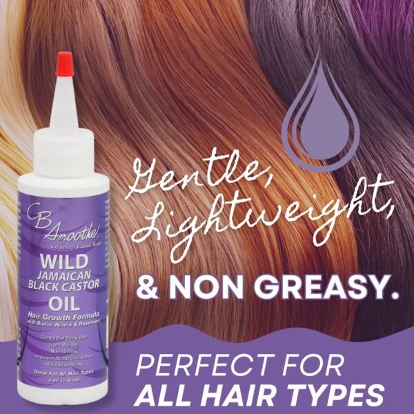 CB Smoothe Wild Jamaican Black Castor Oil - Hair Growth Formula with Biotin, Niacin & Rosemary - Promotes Scalp Circulation & Natural Growth - Lightweight, Non Greasy Formula - 4oz Bottle