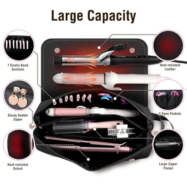 81MZH56XKUL._SL1500_.jpg SS Hair Tools Travel Bag and Heat Resistant Mat for Hot Tools, Leather Curling Iron Case, Portable Essentials for Women, Black