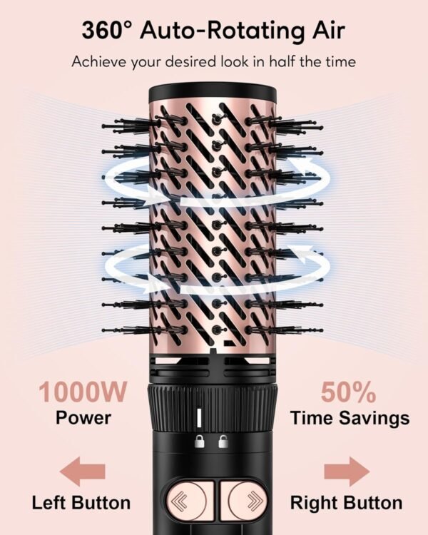 Terviiix 4-in-1 Hot Air Rotating Blow Dryer Brush Kit – 1000W with Rotatable Round Brushes (2 Sizes), Oval Volumizer, and Diffuser – Ideal for Curly Hair, with Arthritis-Friendly Big Buttons, Black