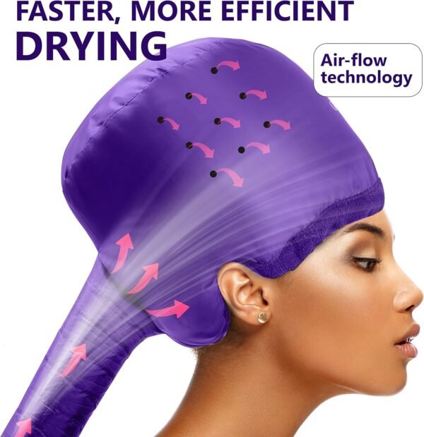 81Mn6HW-NjL._AC_SL1500_.jpg Bonnet Hair Dryer w/A Headband Integrated That Reduces Heat Around Ears & Neck - Diffuser Cap for Hair Dryer Curly Hair, Speeds Up Drying Time, Deep Conditioning at Home - Large (Purple)
