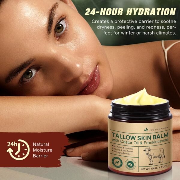 81MvXzMFLML._SL1500_.jpg Tallow Castor Frankincense Oil Cream, Beef Tallow for Skin Care with Castor & Frankincense Oil Balm, Moisturising Cream for Face & Body for Sensitive and Dry Skin, Anti-Ageing 4.2 Fl Oz