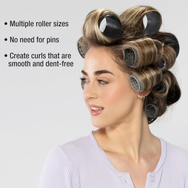 81N9LdyCNEL._SL1500_.jpg Conair Heatless Curlers 31 Count - Heatless Curls Overnight, Assorted Sizes - Self Grip Hair Rollers - Hair Styling Tools - Black & Gray - w/Storage Case