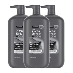 DOVE MEN + CARE Purifying Body & Face Wash 3 Count Charcoal Clay with 24-Hour Nourishing Micromoisture Technology 30 oz