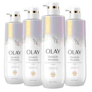 Olay Body Wash for Women, Elasticity Boosting, Collagen Peptide Serum Complex, Renews Moisture, Free of Parabens & Phthalates, Vitamin B3 Lameller Technology, For All Skin Types, 20 fl oz (Pack of 4)