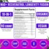 NAD Supplement. Longevity Formula with Liposomal NAD+, Trans Resveratrol, Quercetin, Berberine, Betaine Anhydrous, Grape Seed, Fisetin. NAD Resveratrol Supplement with Berberine 90 Capsules.