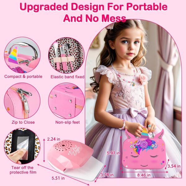 Kids Makeup Kit for Girl - 2 In 1 Kids Washable Makeup Toys & Nail Art Kit with Nail Dryer and Cosmetic Storage Case, Kids Play makeup for Girls, Real Girl Makeup Set for Ideal Gift Toys for 3-12 Year