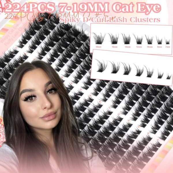 81O24QG-19L._SL1500_.jpg Fluffy Lash Clusters Wispy D Curl Eyelash Clusters 7-19MM Cluster Eyelash Extensions 224Pcs Cat Eye Individual Lashes Clusters Soft Luxury DIY Lash Extension Clusters at Home by Pleell
