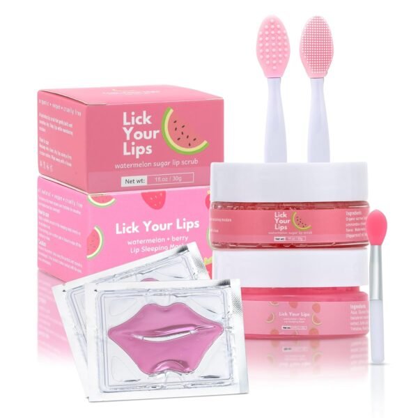 6-in-1 Lip Care Kit With Lip Sleeping Mask, Silicone Brush, Sugar Lip Scrub, Lip Mask Sheet to Reveal Luscious, Lip Exfoliator Scrub to Soft Lips – Korean Lip Therapy Set for a Fuller