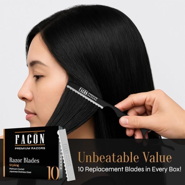 81OHNYuRbSL._SL1500_.jpg Facón Hair Razors for Cutting Hair - Professional Hair Styling Razor Kit with 11 Replacement Blades, Stainless Steel Hair Cutting Tool for Salon & Home, Premium Hair Thinning Texturizing Faether Razor