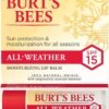 81OVifaBvUS._SL1500_.jpg Burt's Bees All Weather SPF 15 Lip Balm, Water-Resistant Lip Moisturizer, Tint-Free, Natural Conditioning Treatment, 2 Tubes, 0.15 oz.