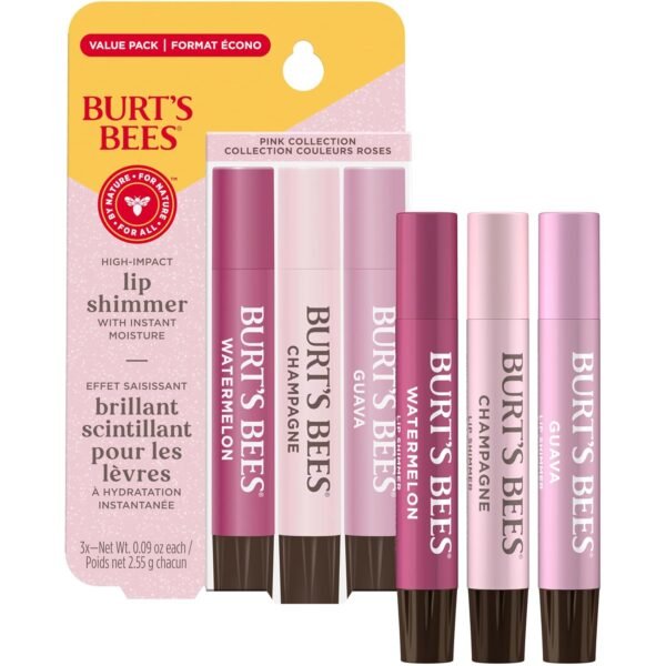 81OYEYfAURL._SL1500_.jpg Burt's Bees Lip Shimmer Pink Collection, Tinted Lip Balm Stick, Moisturizing for All Day Hydration with Natural Glowy Pigmented Finish & Buildable Color, 3 Shades; Value Pack, 3 Tubes x 0.09 Oz