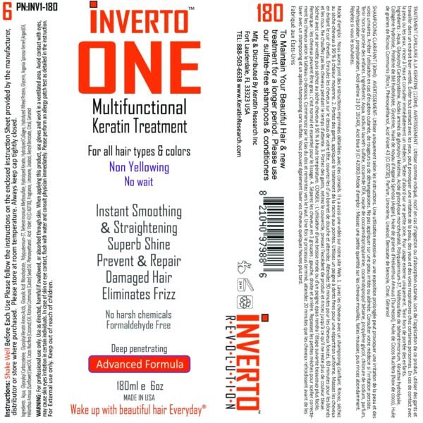 INVERTO ONE 180ml Formaldehyde-free Brazilian Complex Keratin Blowout Kit with Clarifying Shampoo - Vegan Salon Grade Treatment for Instant Results