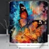 4 Pcs Flower Butterfly Shower Curtain Set with Non-Slip Rug, Toilet Lid Cover and Mat, Colorful Butterfly Shower Curtain with 12 Hooks,Waterproof Fabric Bath Curtain for Bathroom Decor