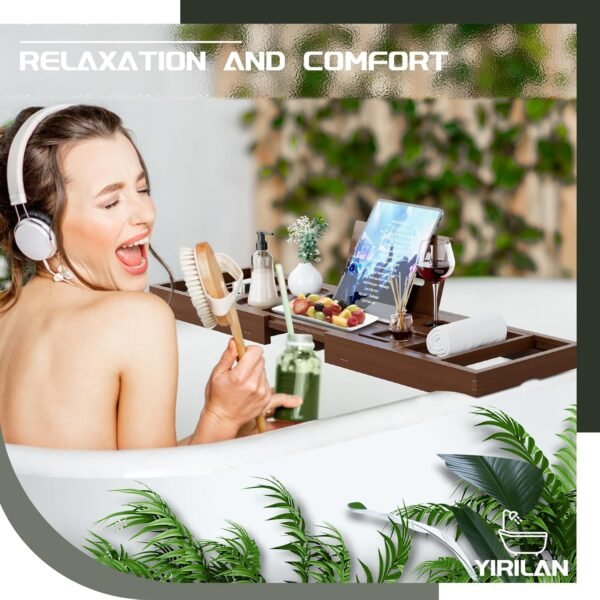 Yirilan Luxury Bathtub Tray Caddy, Expandable Bath Tray, Unique House Warming Gifts, New Home, Anniversary and Wedding Gifts for Couple, Bridal Shower Gift for Women