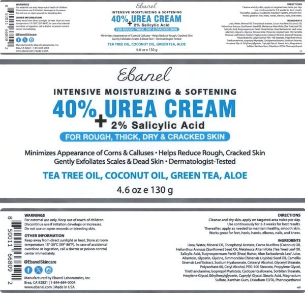 81OuhK0XiEL._SL1500_.jpg Ebanel Urea Cream 40% plus Salicylic Acid 2%, Foot Cream for Dry Cracked Heels Feet Knees Elbows Hands, Foot Dead Skin Cuticle Callus Remover Toenail Softener, Keratolytic Skin Barrier Repair