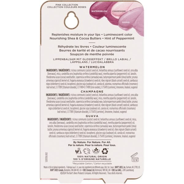 81OzXqMoM5L._SL1500_.jpg Burt's Bees Lip Shimmer Pink Collection, Tinted Lip Balm Stick, Moisturizing for All Day Hydration with Natural Glowy Pigmented Finish & Buildable Color, 3 Shades; Value Pack, 3 Tubes x 0.09 Oz