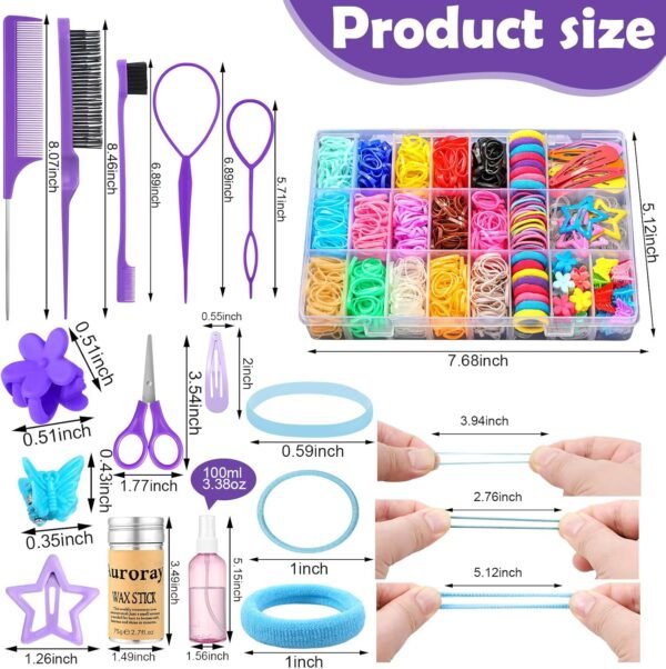 81PAZPoXvtL._AC_SL1500_.jpg auroray Hair Accessories for Girls, 1698 Pcs Hair Rubber Bands with Elastic Hair Ties Hair Clips Hair Wax Stick Spray Bottle Hair Styling Tools