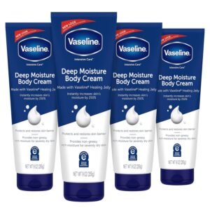 Vaseline Intensive Care Body Cream Deep Moisture 4 pk with Healing Petroleum Jelly & Vitamin E Rich & Smooth for Dry Skin 9 oz