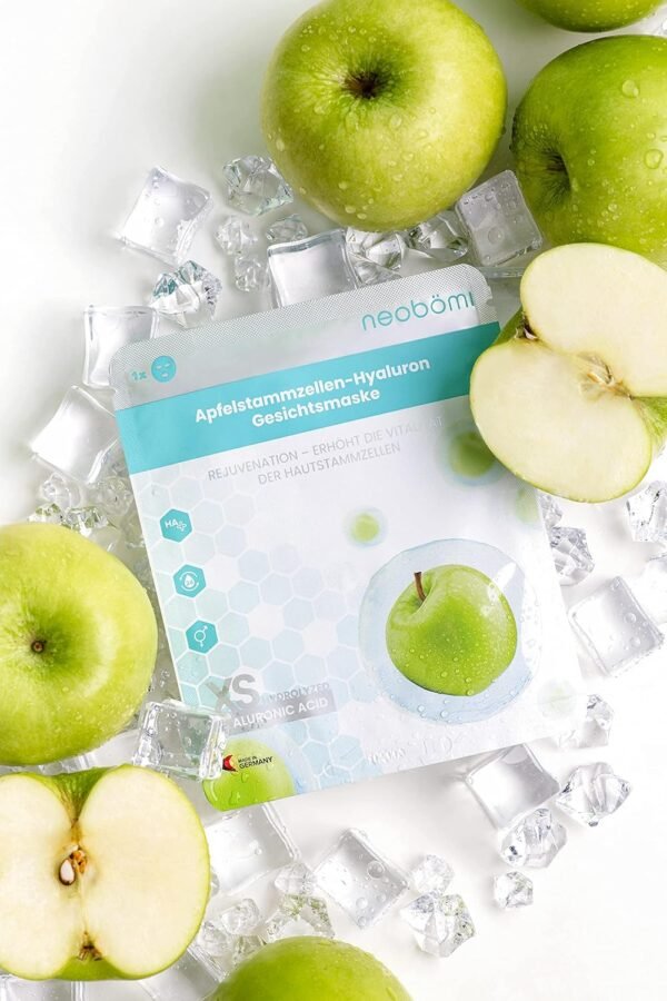 Neobömi® Hyaluron Face Mask, XS Hydrolyzed Hyaluronic Acid, High Dose Cloth Mask with Apple Stem Cells, Anti-Ageing Face Mask, Perfect Age Fit Face Care
