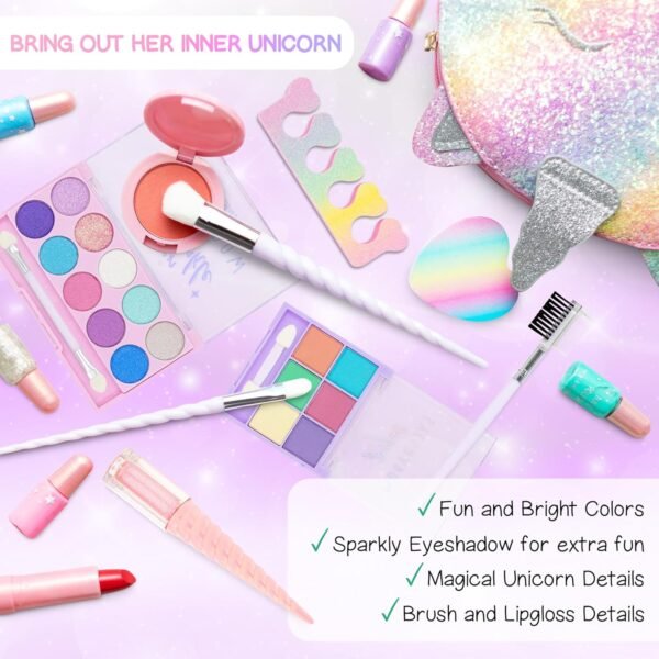 Kids Real Makeup Kit for Girls: No Talc, Washable Make Up Set with Unicorn Purse - Toy Gift for Little Girls & Toddlers Age 3 4 5 6 7 8 9 10 11 12 Years Old - Pretend Play Birthday Gifts