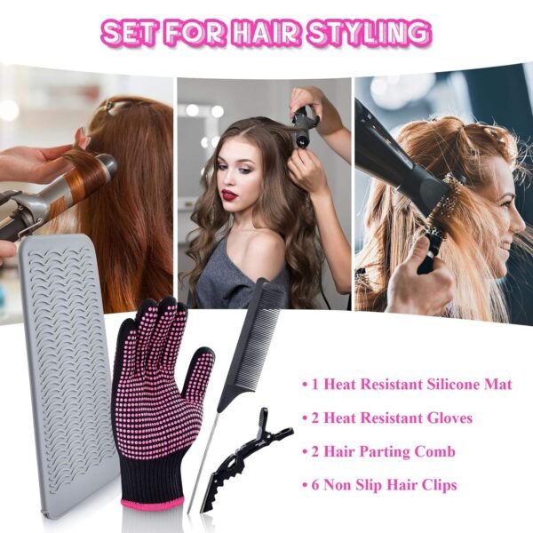 81PQR2OnJ0L._SL1500_.jpg MORGLES Heat Resistant Gloves, 2 Pcs Professional Heat Gloves for Hair Styling Silicone Hot Mat 6 Pcs Hair Clips and 2 Pcs Styling Comb for Curling Iron Wands Flat Iron