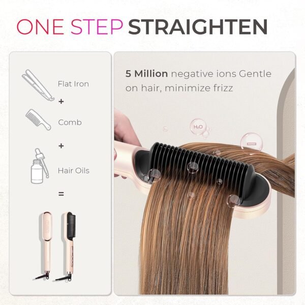81PSXqjOEoL._AC_SL1500_.jpg TYMO Ring Plus Ionic Hair Straightener Brush - Straightening Comb with Negative Ions for Women, Titanium Coating, 9 Temp Settings & LED Display, Dual Voltage, Professional Styling Tools, Gold Blush