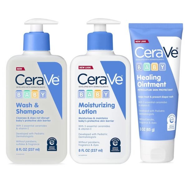 CeraVe Baby Bath Set, 8oz Wash & Shampoo + 8oz Moisturizing Lotion + 3oz Healing Ointment, Fragrance, Parabens, Phthalates, & Tear Free Baby Bath Essentials
