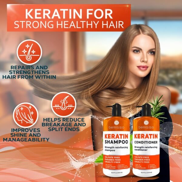 Keratin Shampoo and Conditioner Set - Sulfate Free and Paraben Free - Salon Thickening Treatment for Dry, Damaged, Curly, Frizzy, Straight or Color Treated Hair - Anti Frizz Formula for Women and Men