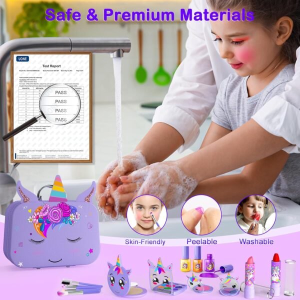 Kids Makeup Kit for Girl - 2 in 1 Kids Washable Makeup Toys & Nail Art Kit with Nail Dryer and Cosmetic Storage Case, Girls Princess Dress Up Set, Real Makeup Kits for Ideal Gift Toys for 3-12 Year