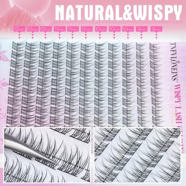 Wispy Lash Clusters Kit Natural Lash Extension Kit 9-12MM Cluster Eyelash Extensions Kit DIY Eyelash Extension Kit Individual Lashes Clusters Eyelash Extension with Lash Remover by TNFVLONEINS