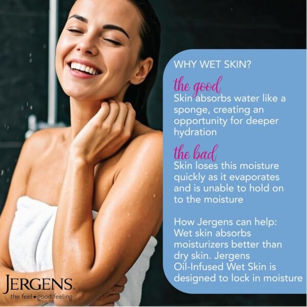 Jergens Wet Skin Body Moisturizer with Coconut Oil, In Shower Lotion for Dry Skin, Fast-Absorbing, Non-Sticky, Dermatologist Tested, 10 Oz