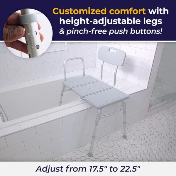 Drive Medical 12011KD-1 Tub Transfer Bench For Bathtub, Height Adjustable Shower Bench with Backrest, Shower Seat Shower Chair Bath Chair for Elderly, Seniors, Arm Support for Transfer, 400 Weight Cap