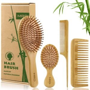 81PzIgy2IVL._SL1500_.jpg MRD Hair Brush Set, Natural Bamboo Comb Paddle Detangling Hairbrush, Wide-tooth and tail comb No Bristle, suit for Women Men and Kids Thick/Thin/Curly/Dry Hair Gift kit