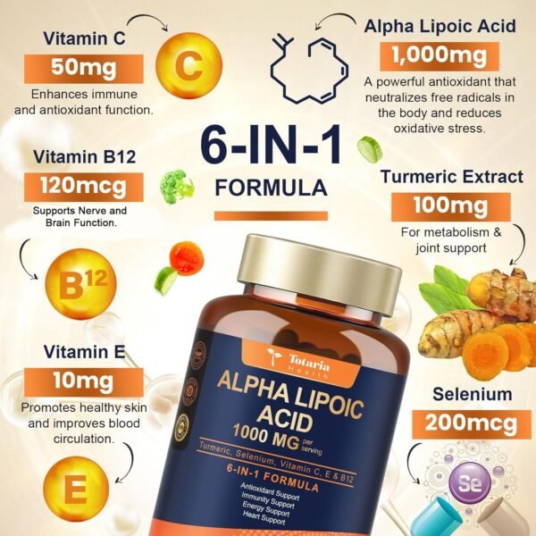 (2 Packs) Alpha Lipoic Acid - 1000mg ALA Supplement Capsules for Neuropathy Support Supplement Nerve Health, Liver Detox, Antioxidant, Metabolism and Cell Energy, Anti-Aging - Non-GMO, Gluten Free