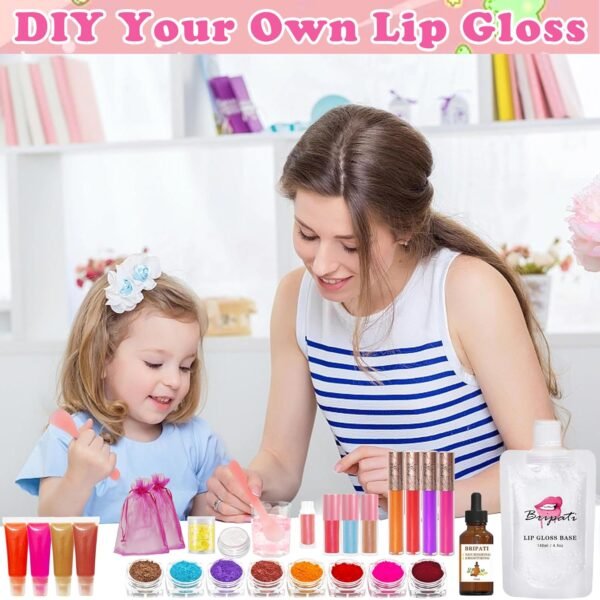 BRIPATI DIY Lip Gloss Making Kit, 46PCS DIY Lip Gloss Kit to Make Your Own Lip Gloss, Moisturizing Lip Glaze Handmade Set, Beginner Lip Gloss Kit, Lip Gloss Making Supplies Set for Women Girls