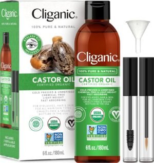 81QGfRw0WQL._SL1500_.jpg Cliganic Organic Castor Oil, 100% Pure (6oz with Eyelash Kit) - For Eyelashes, Eyebrows, Hair & Skin