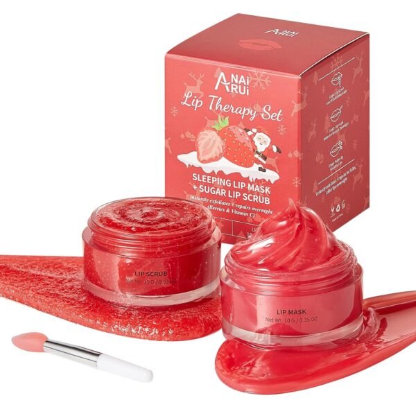 ANAI RUI Lip Scrub & Lip Mask Holiday Gifts, Lip Exfoliator Scrub and Moisturizer Gift For Girls, Lip Scrubber Exfoliator & Sugar Lip Scrub with Vitamin C, Lip Sleeping Mask Gift Set for Women