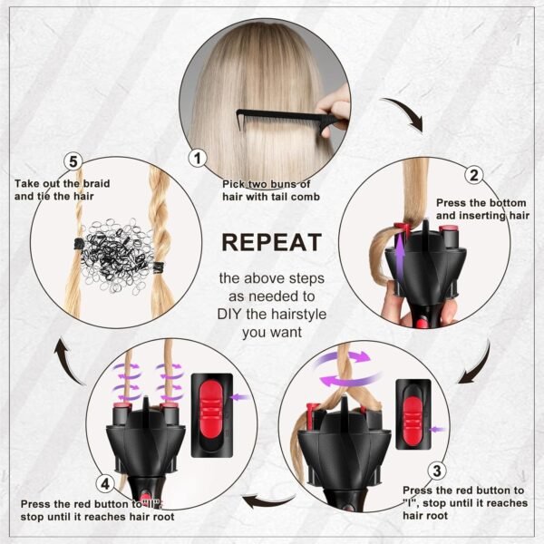 81QPtVh6AuL._SL1500_.jpg 7 Pieces Automatic Braider Set - Electronic Braid Maker, Hair Twister with Comb and Clips for Styling (Black)